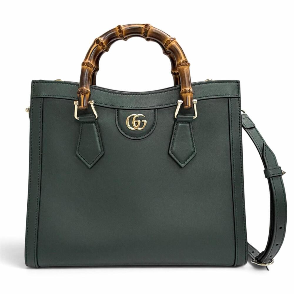 GUCCI 853226 Diana Medium Tote Bag, Leather & Bamboo, 2-Way Handbag/Shoulder ...